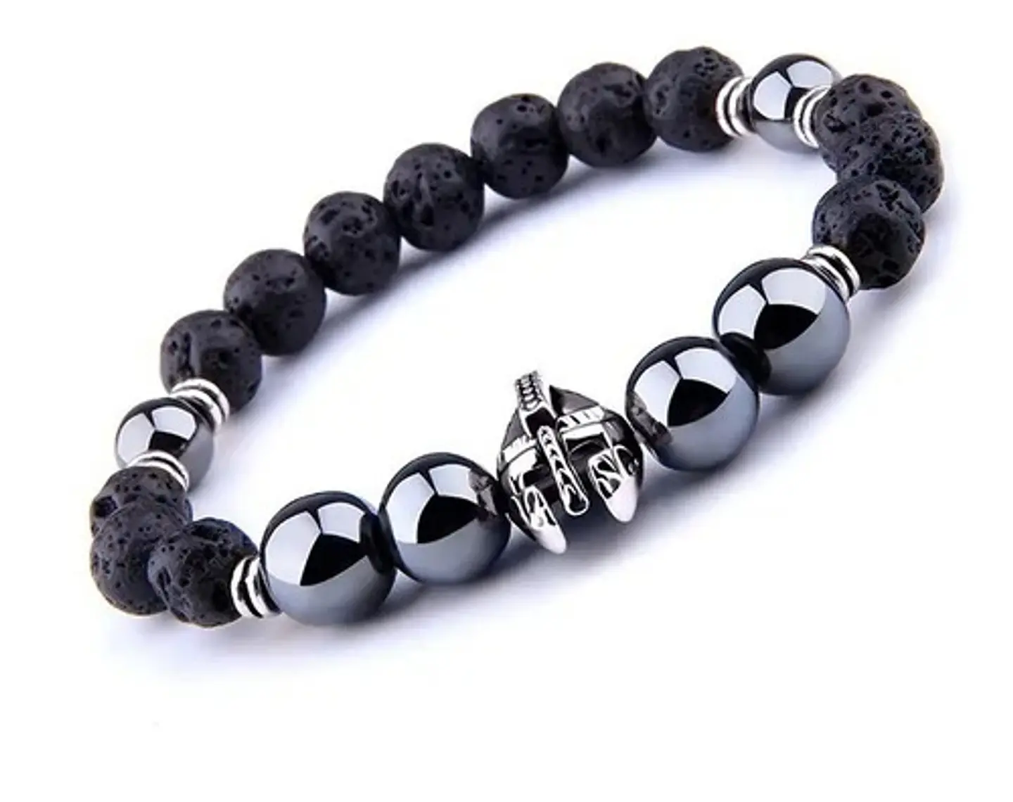 Pulsera Para Hombre Con Piedras Hematita Volcánica Casco 14