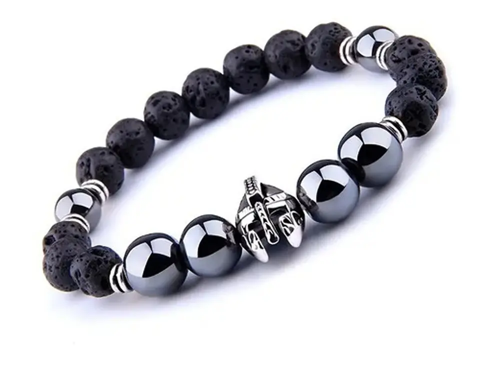 Pulsera Para Hombre Con Piedras Hematita Volcánica Casco 14