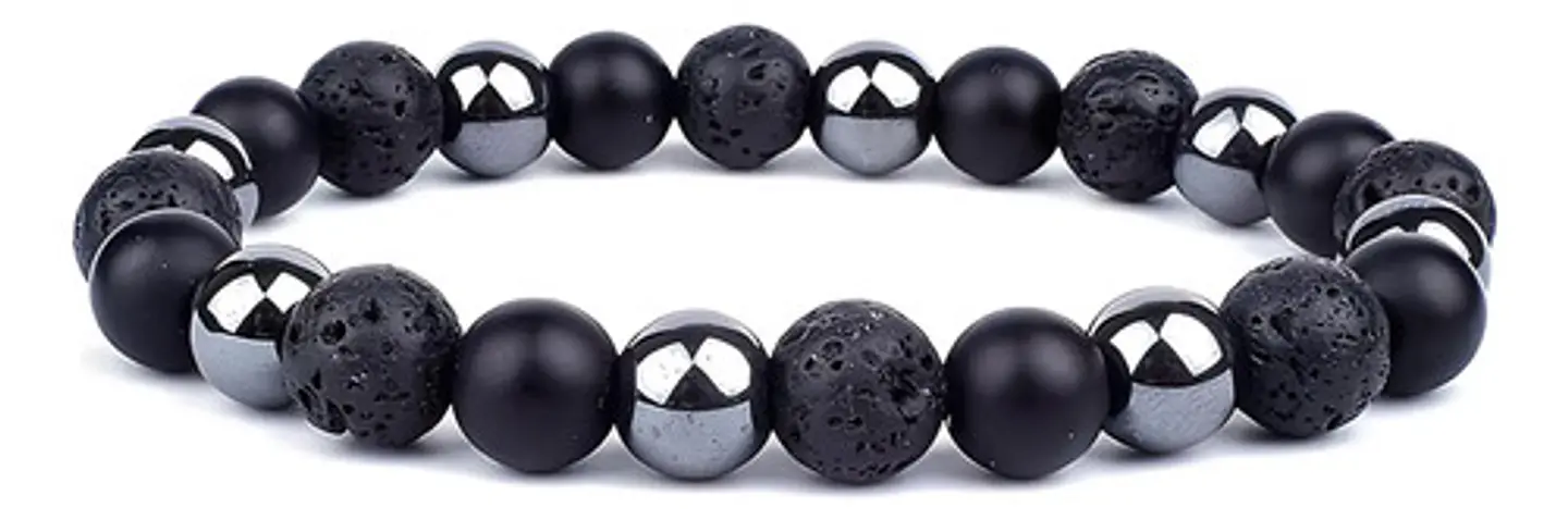 Pulsera Para Hombre Con Piedras Hematita Volcánica Casco 15