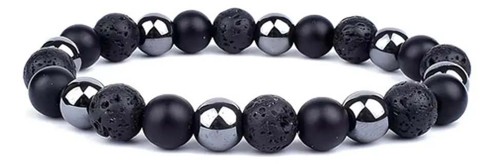 Pulsera Para Hombre Con Piedras Hematita Volcánica Casco 15