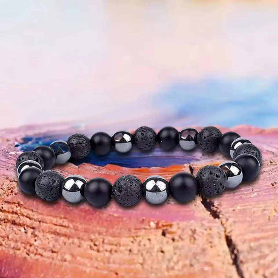 Pulsera Para Hombre Con Piedras Hematita Volcánica Casco 17