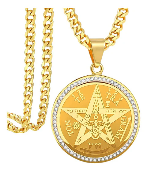 Collar Para Hombres Mujeres Medalla Tetragrámaton Pentagrama
