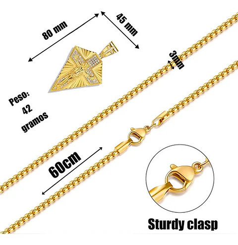 Collar Para Hombres Con Dije Cruz De Jesús Color Oro Hip Hop Dorado