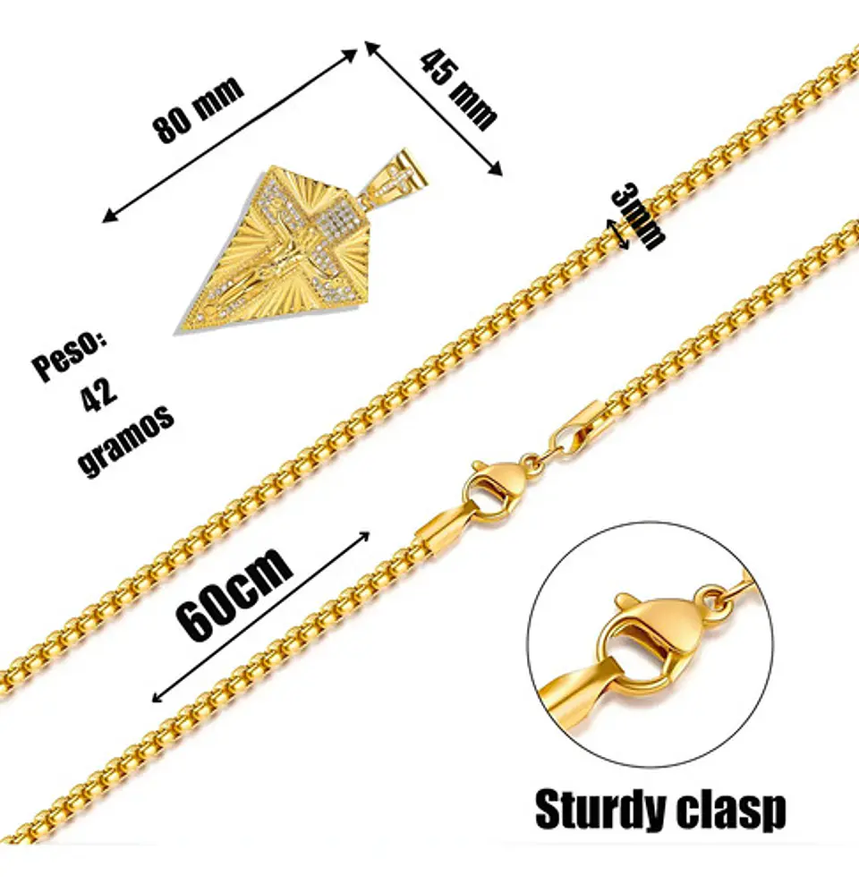 Collar Para Hombres Con Dije Cruz De Jesús Color Oro Hip Hop Dorado 2