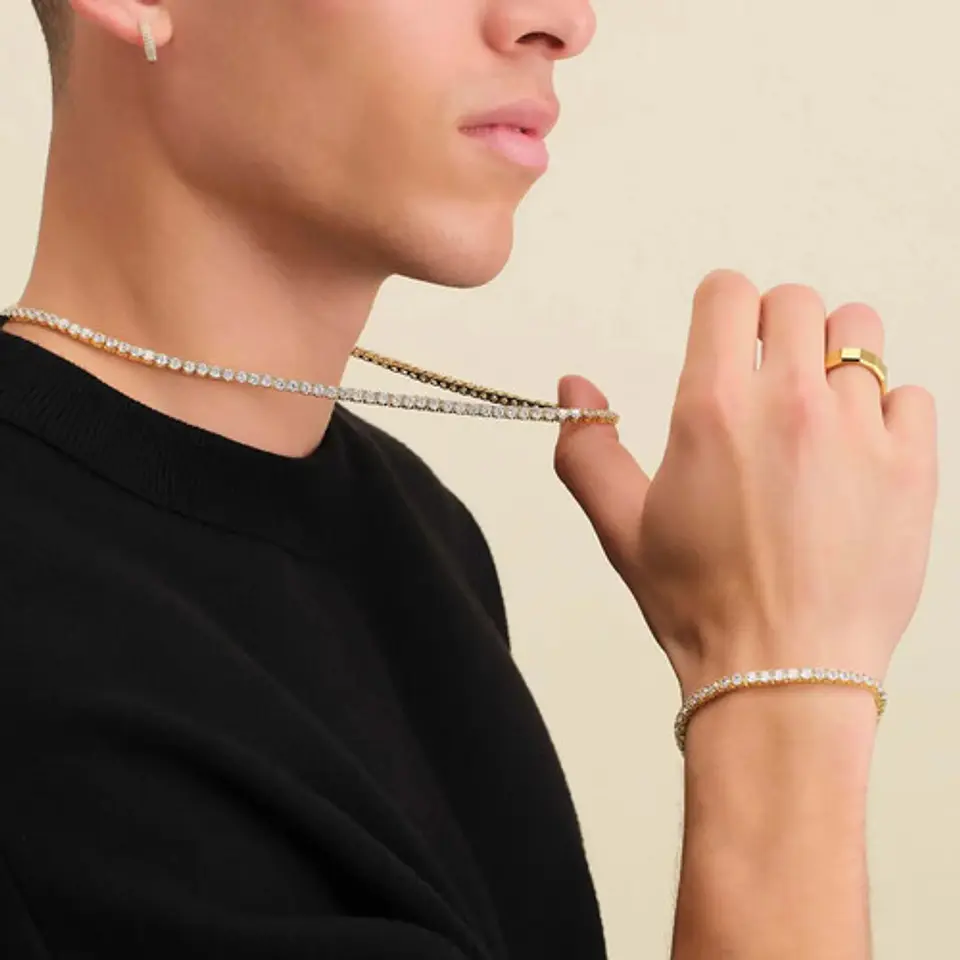 Cadena Tennis 3 Mm Para Hombres Y Mujeres De 55 Cm Color Oro 38