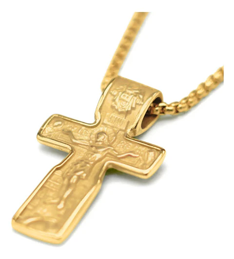Collar Dije De Acero Color Oro Urbano Cruz Para Hombre Mujer