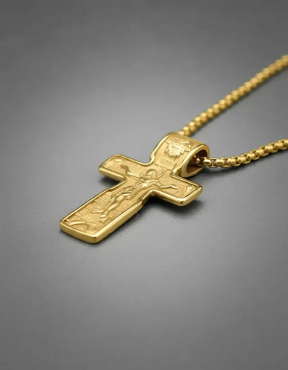 Collar Dije De Acero Color Oro Urbano Cruz Para Hombre Mujer 5