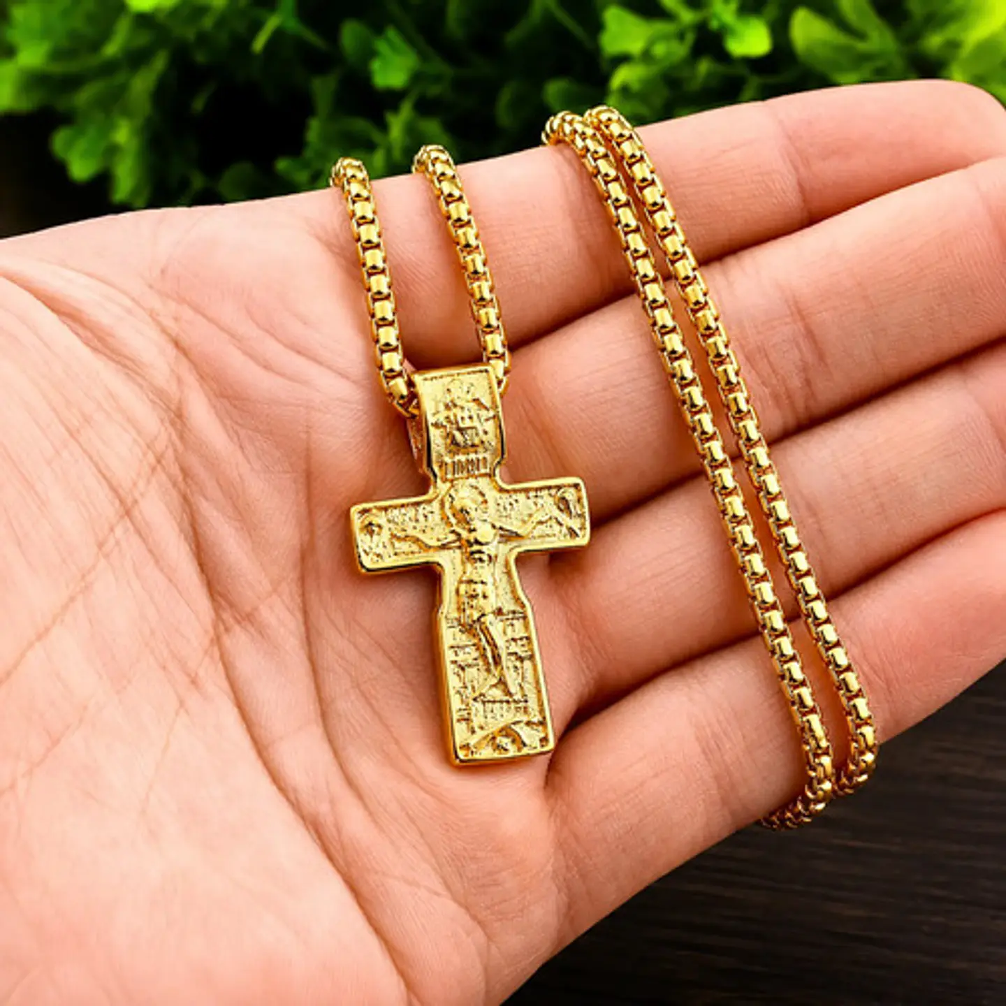 Collar Dije De Acero Color Oro Urbano Cruz Para Hombre Mujer 9