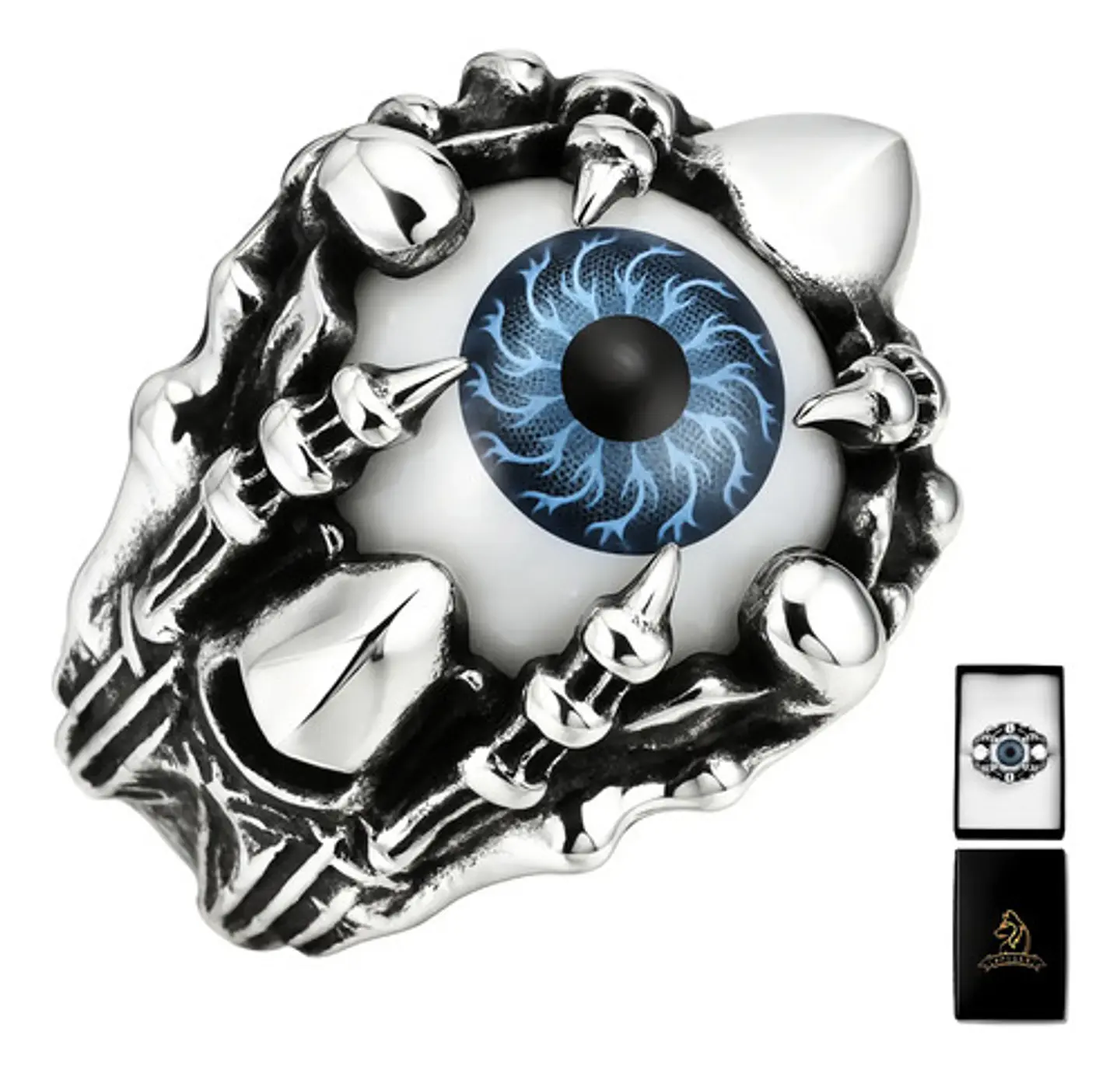 Anillo Para Hombre Y Mujer Con Ojo Dragón Rojo Cráneo Acero 1