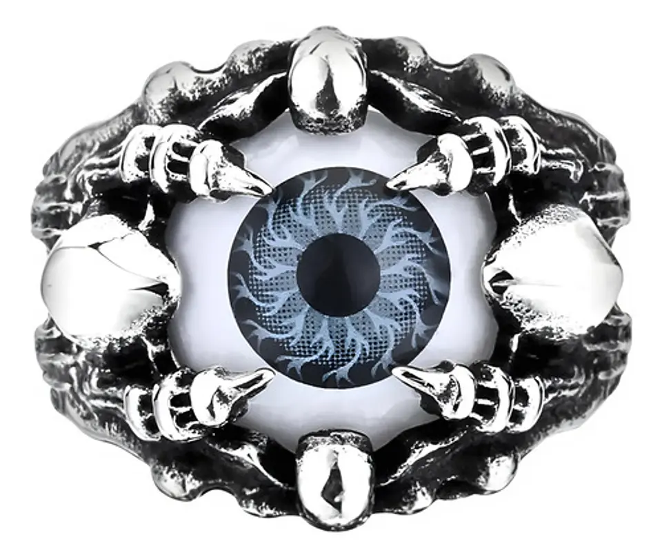 Anillo Para Hombre Y Mujer Con Ojo Dragón Rojo Cráneo Acero 2