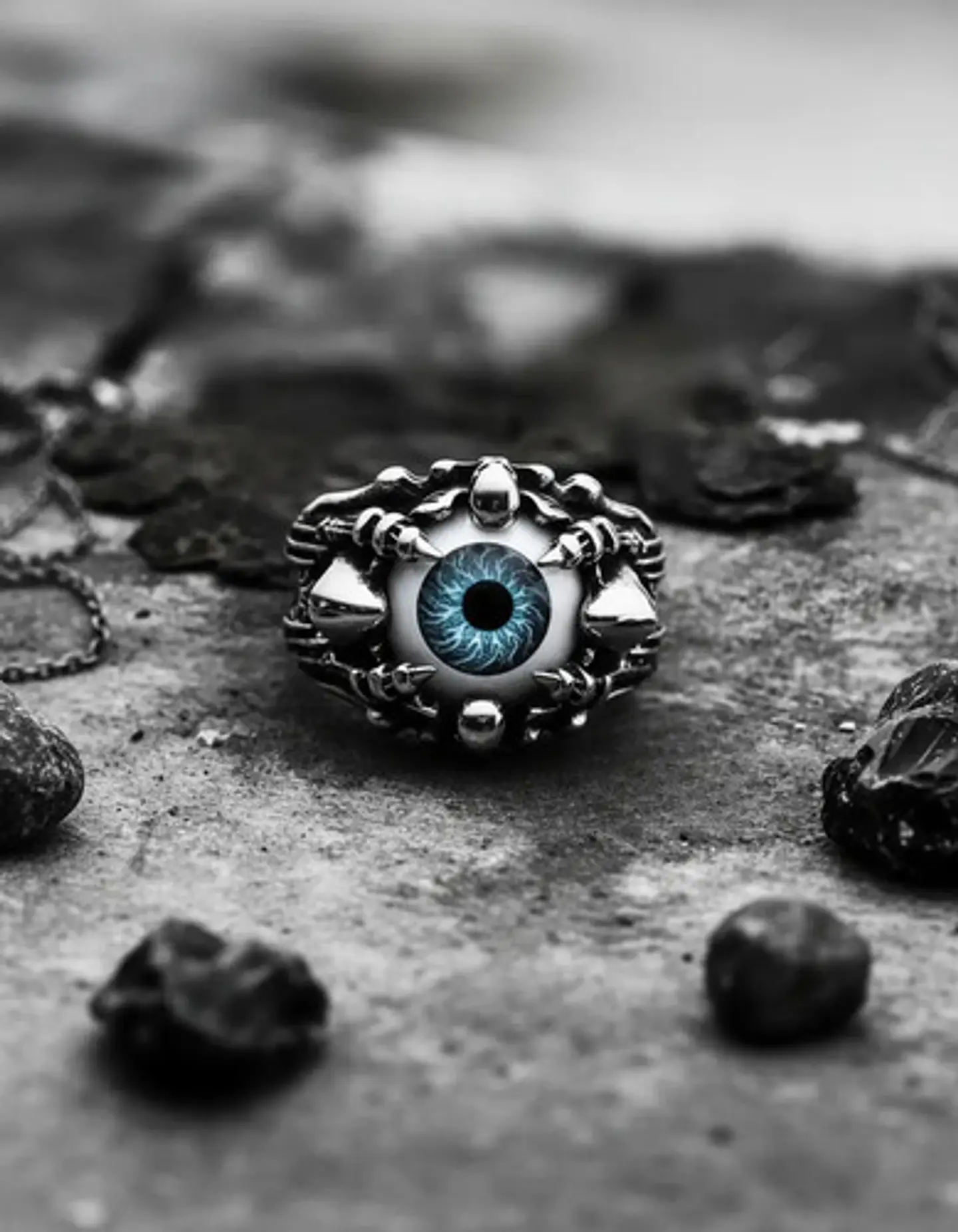 Anillo Para Hombre Y Mujer Con Ojo Dragón Rojo Cráneo Acero 3