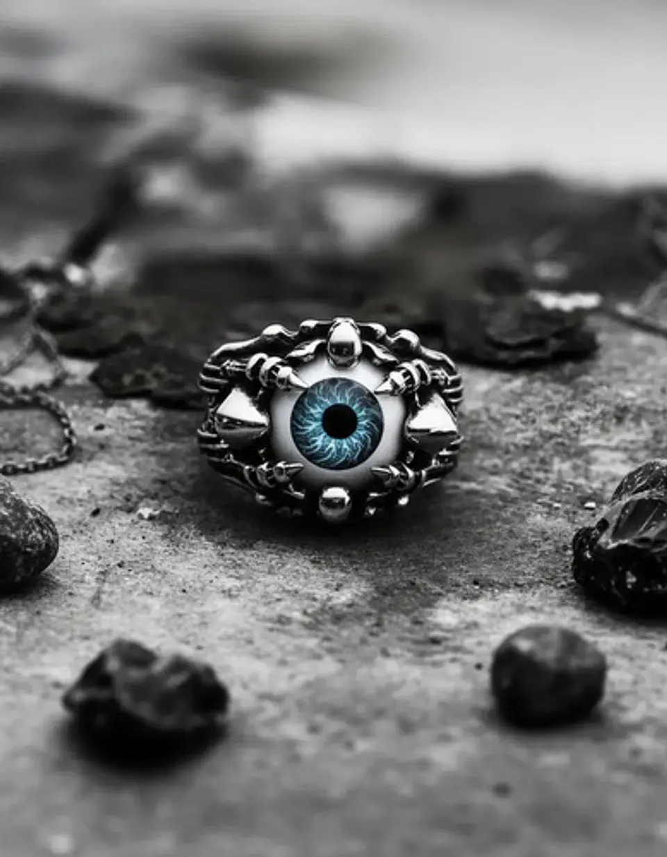 Anillo Para Hombre Y Mujer Con Ojo Dragón Rojo Cráneo Acero 3