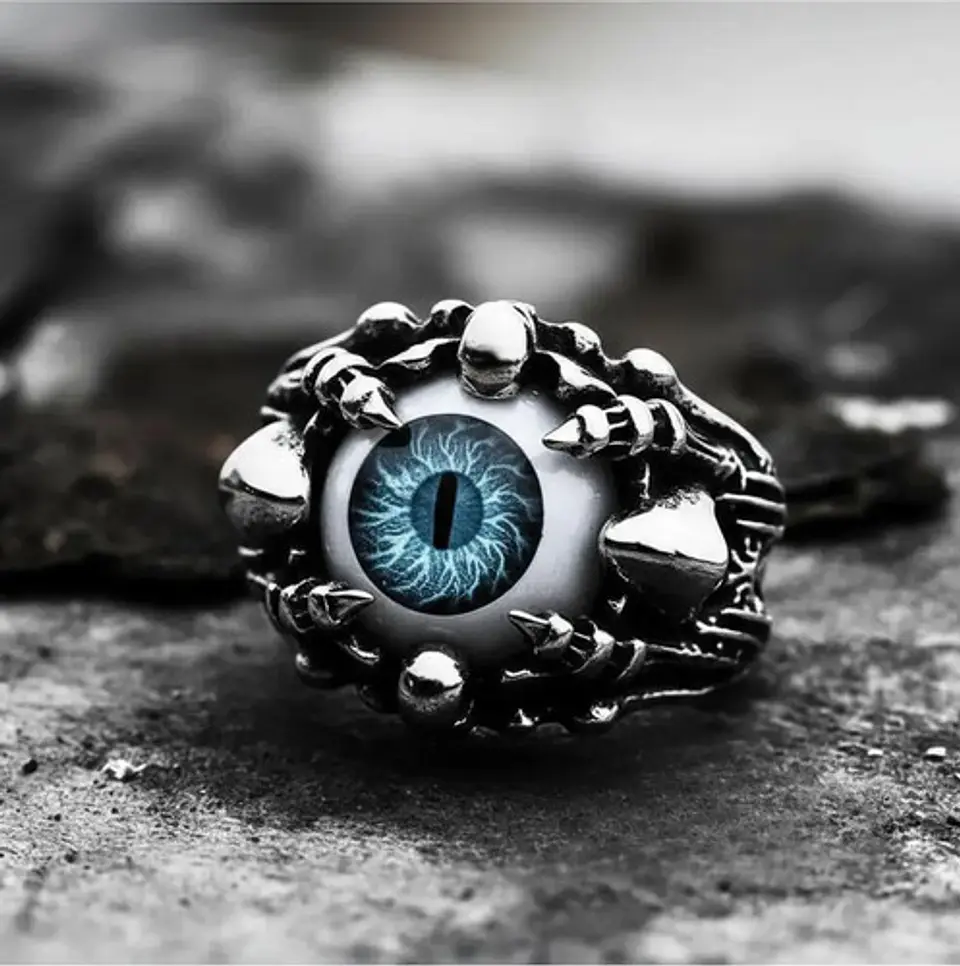 Anillo Para Hombre Y Mujer Con Ojo Dragón Rojo Cráneo Acero 4