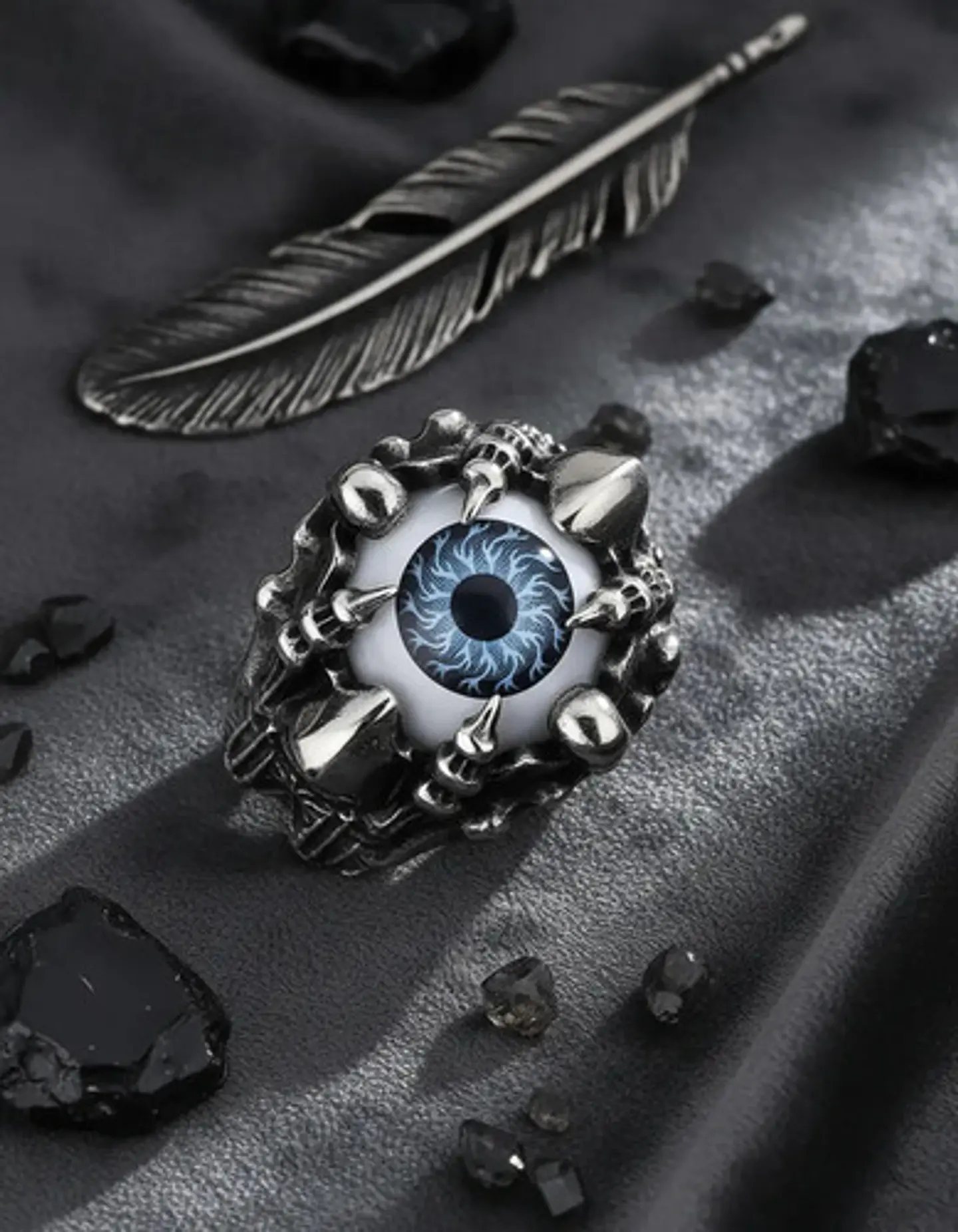 Anillo Para Hombre Y Mujer Con Ojo Dragón Rojo Cráneo Acero 5