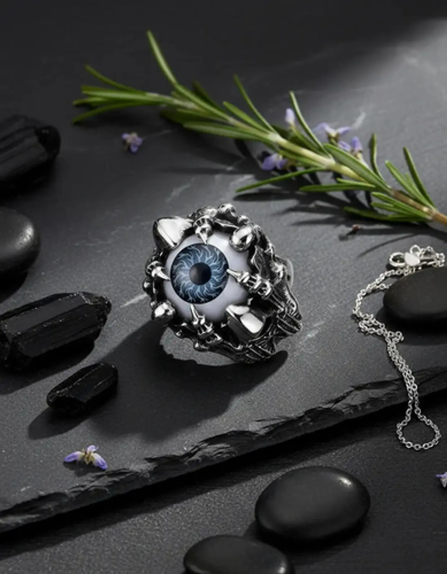 Anillo Para Hombre Y Mujer Con Ojo Dragón Rojo Cráneo Acero 6
