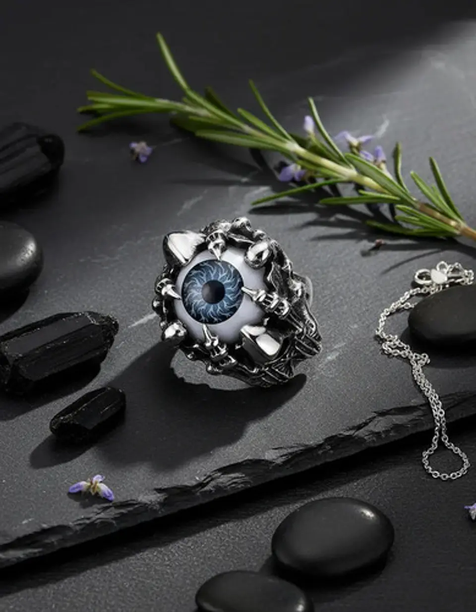 Anillo Para Hombre Y Mujer Con Ojo Dragón Rojo Cráneo Acero 6