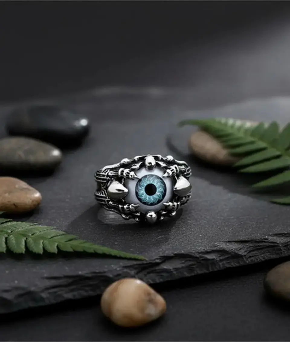 Anillo Para Hombre Y Mujer Con Ojo Dragón Rojo Cráneo Acero 7