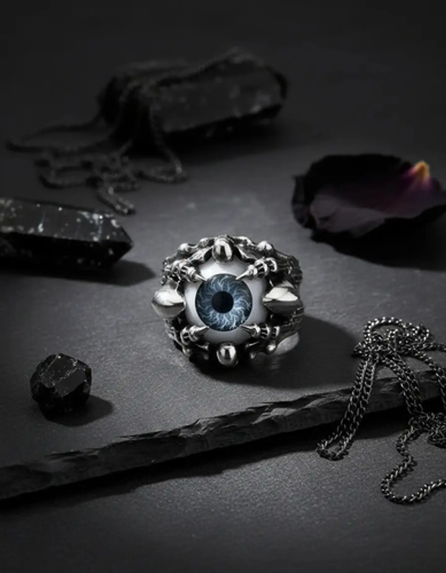 Anillo Para Hombre Y Mujer Con Ojo Dragón Rojo Cráneo Acero 8