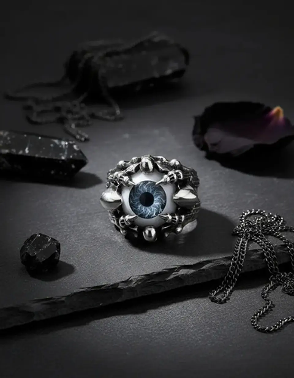 Anillo Para Hombre Y Mujer Con Ojo Dragón Rojo Cráneo Acero 8