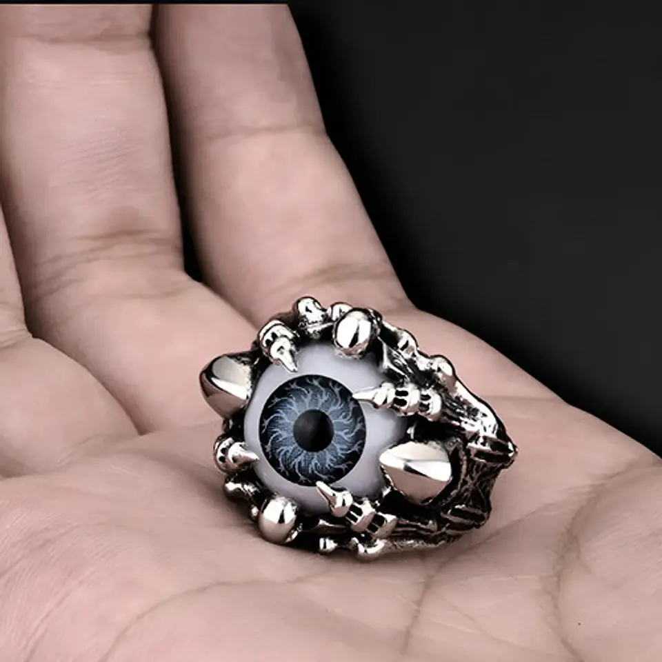 Anillo Para Hombre Y Mujer Con Ojo Dragón Rojo Cráneo Acero 9