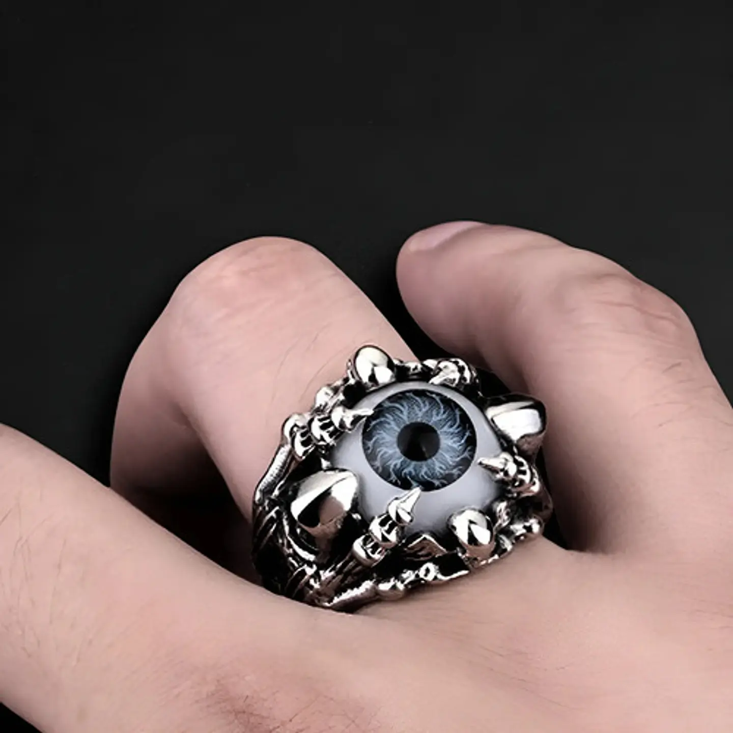 Anillo Para Hombre Y Mujer Con Ojo Dragón Rojo Cráneo Acero 10