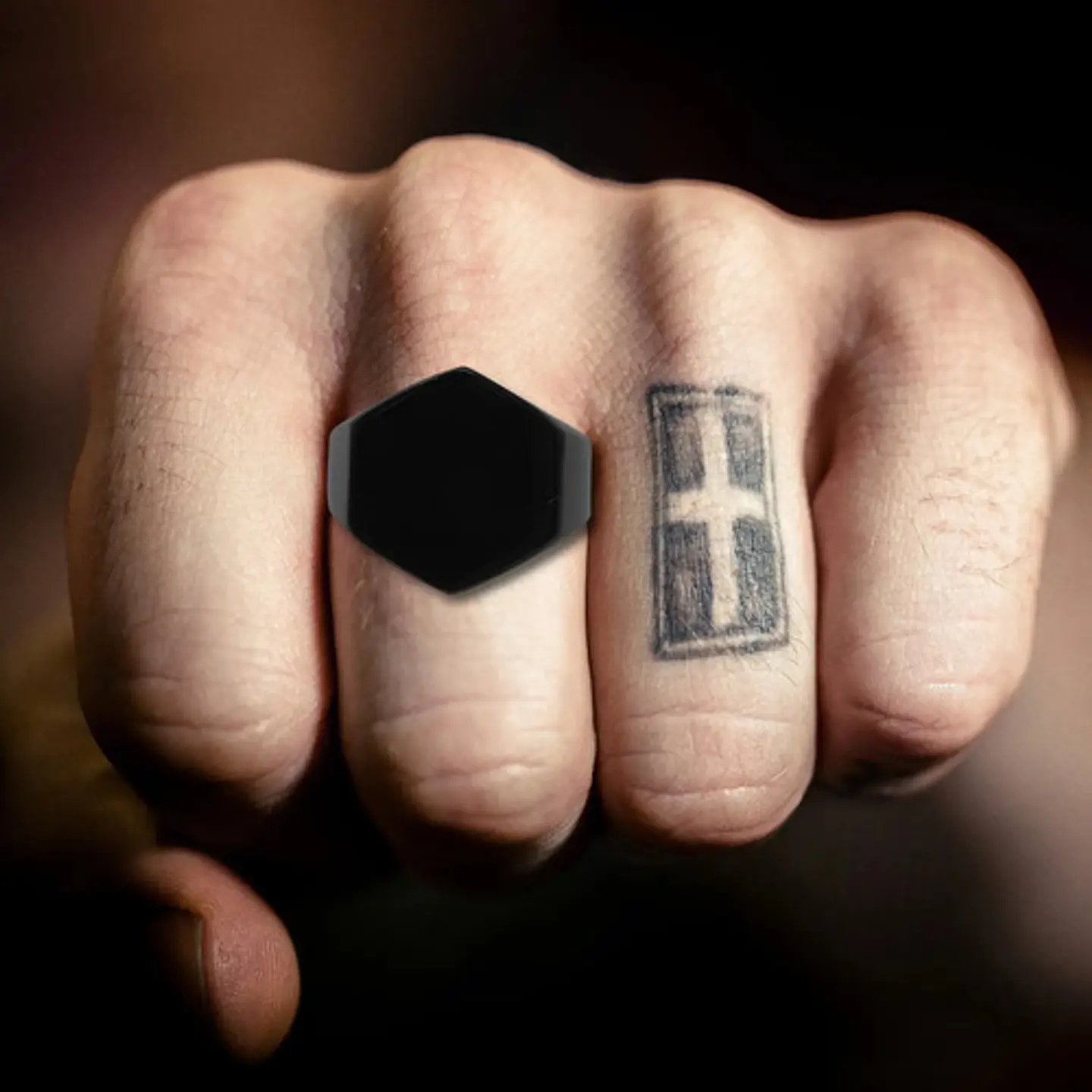 Anillo Para Hombre Y Mujer Negro Clásico Cuadrado Geométrico 8