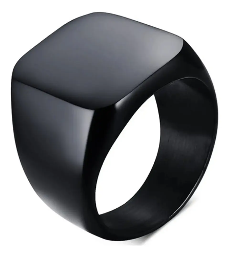 Anillo Para Hombre Y Mujer Negro Clásico Cuadrado Geométrico 9