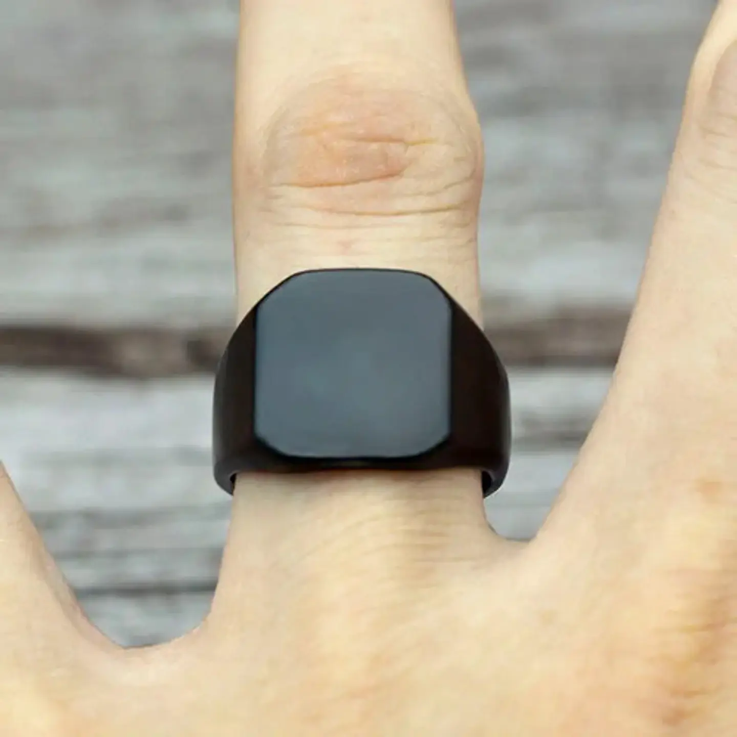 Anillo Para Hombre Y Mujer Negro Clásico Cuadrado Geométrico 10