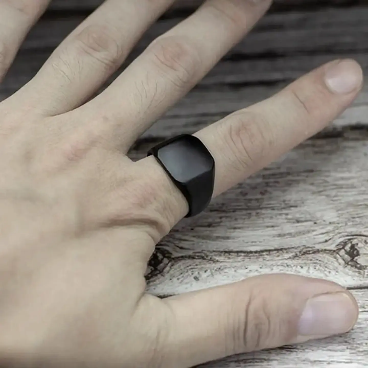 Anillo Para Hombre Y Mujer Negro Clásico Cuadrado Geométrico 11
