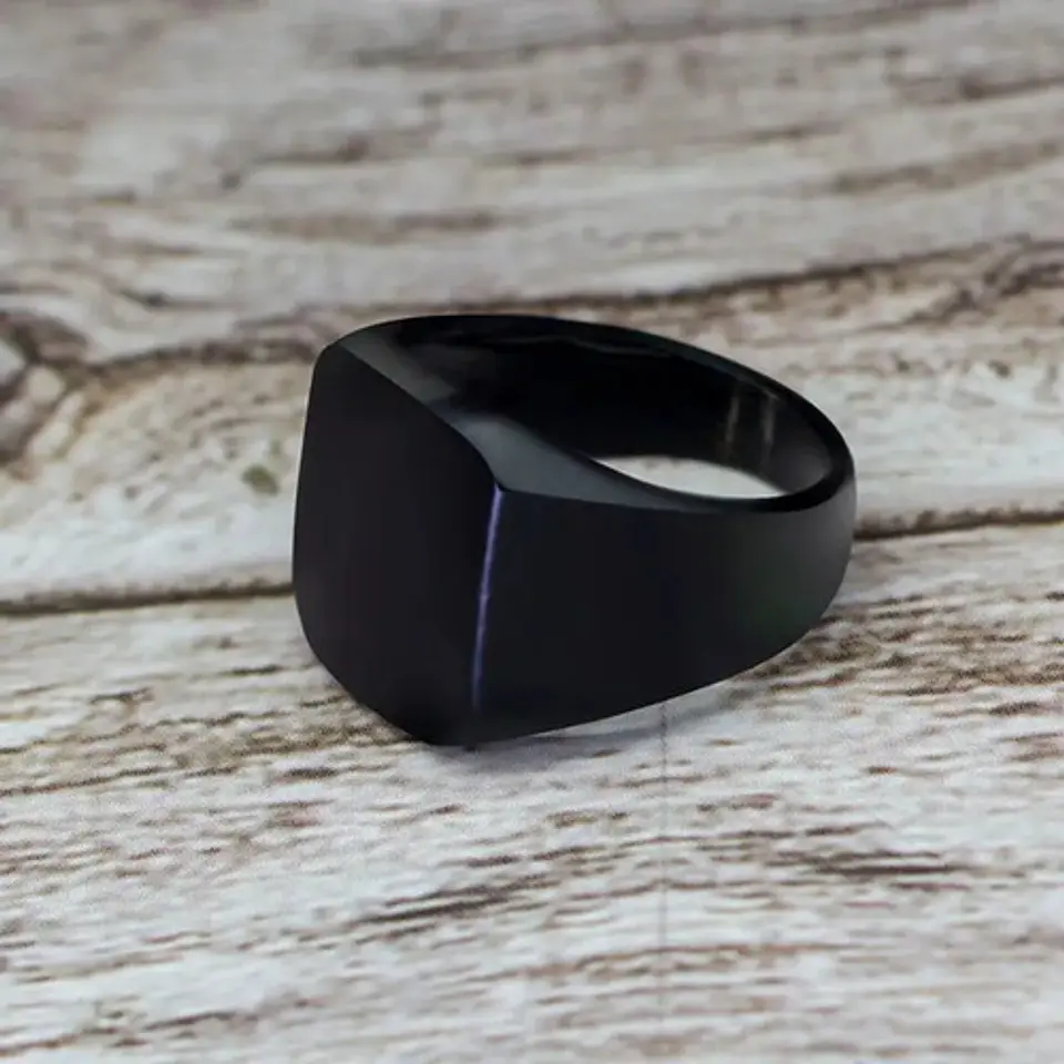 Anillo Para Hombre Y Mujer Negro Clásico Cuadrado Geométrico 14