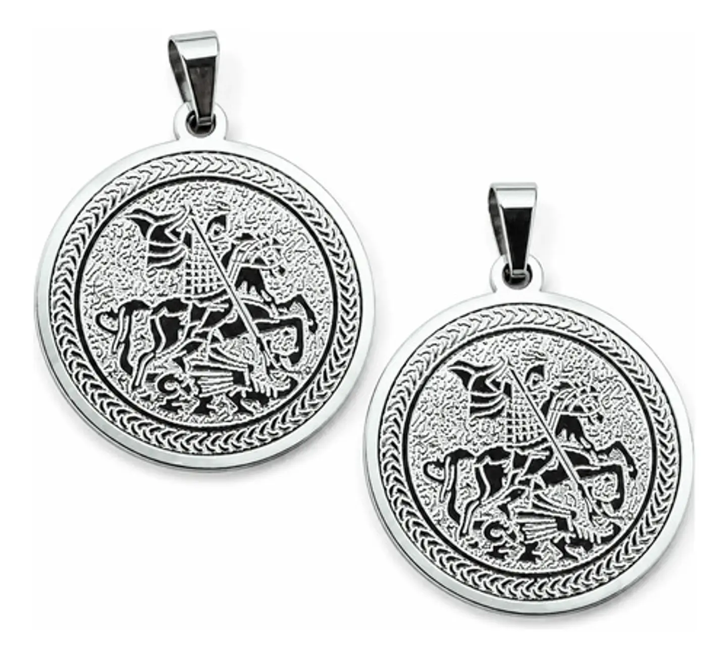 Pack X2 De Acero Para Hombre Mujer Dijes San Jorge Protector 11