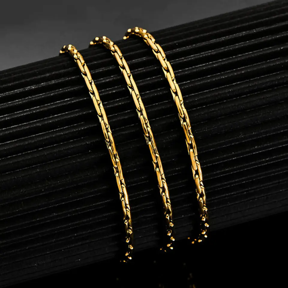 Cadena 60 Cm Para Hombre Mujer Eslabón Bambú 1.8mm Color Oro 5
