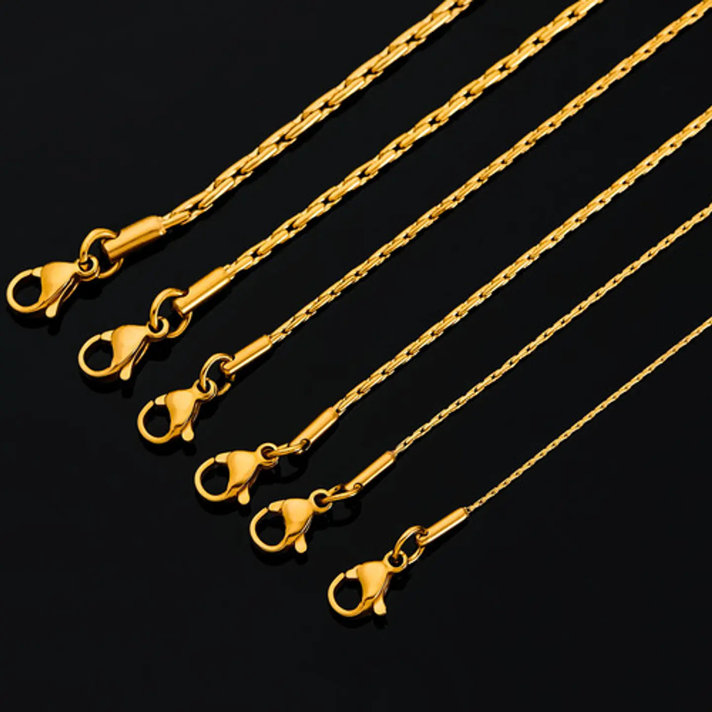 Cadena 60 Cm Para Hombre Mujer Eslabón Bambú 1.8mm Color Oro 27