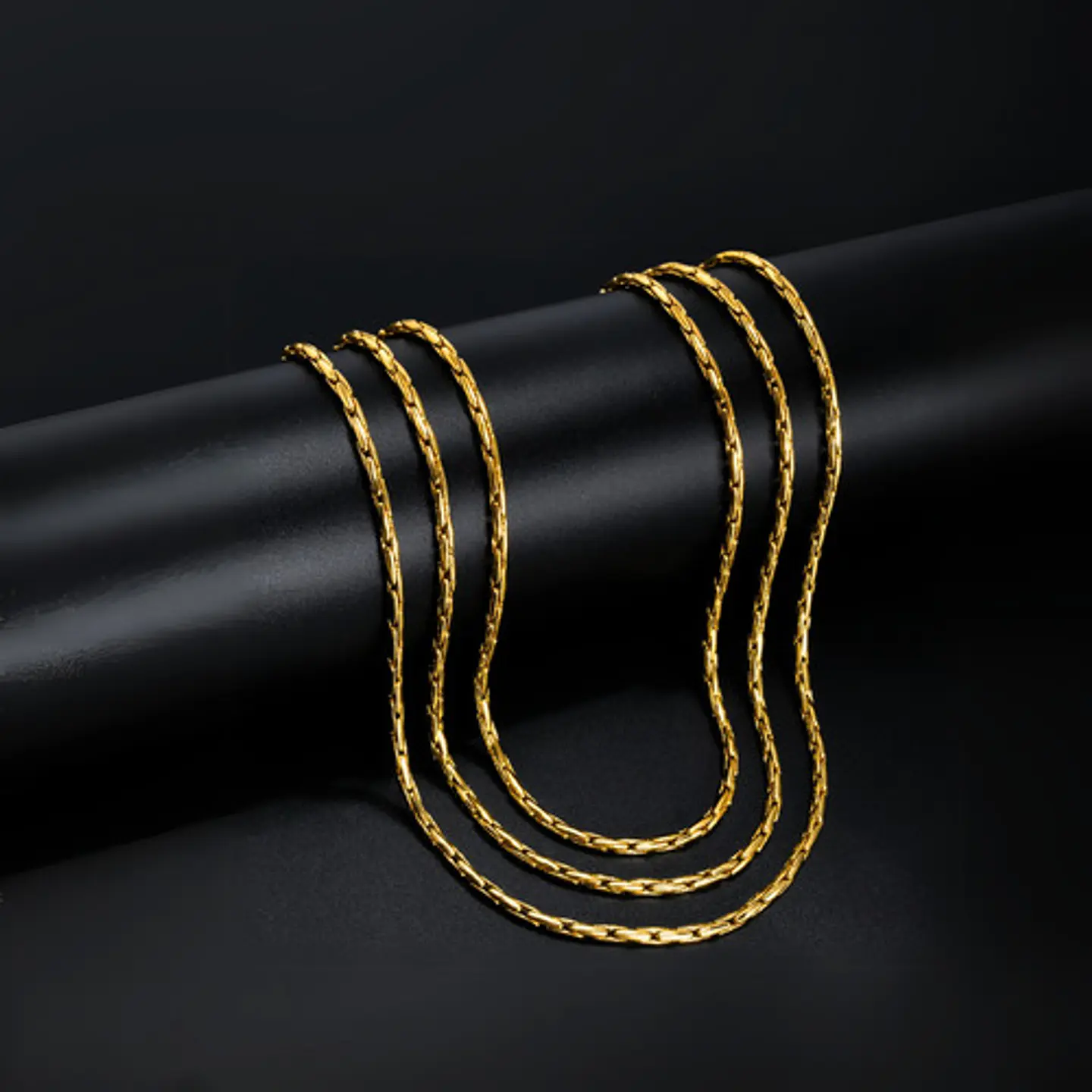 Cadena 60 Cm Para Hombre Mujer Eslabón Bambú 1.8mm Color Oro 30