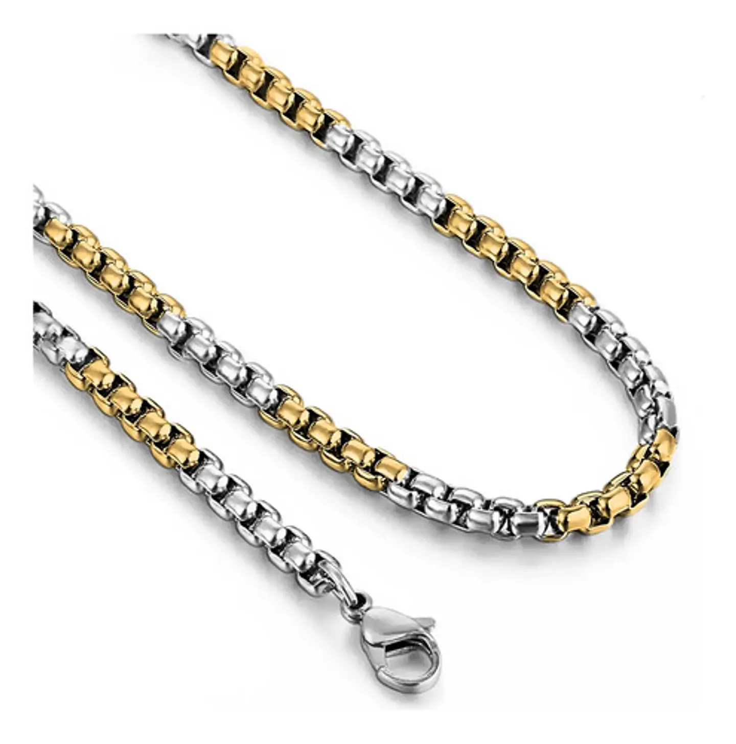 Cadena De 60 Cm Para Hombre Y Mujer Eslabon 4mm Bicolor Oro 2