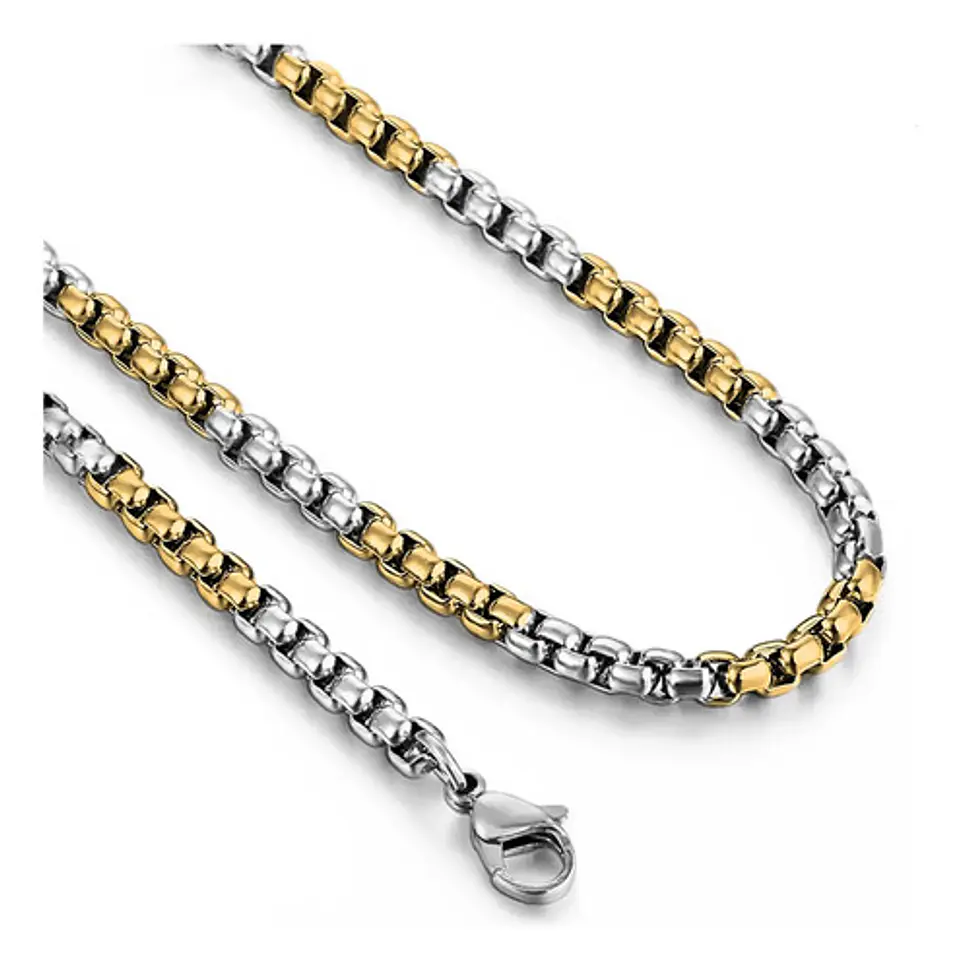 Cadena De 60 Cm Para Hombre Y Mujer Eslabon 4mm Bicolor Oro 2