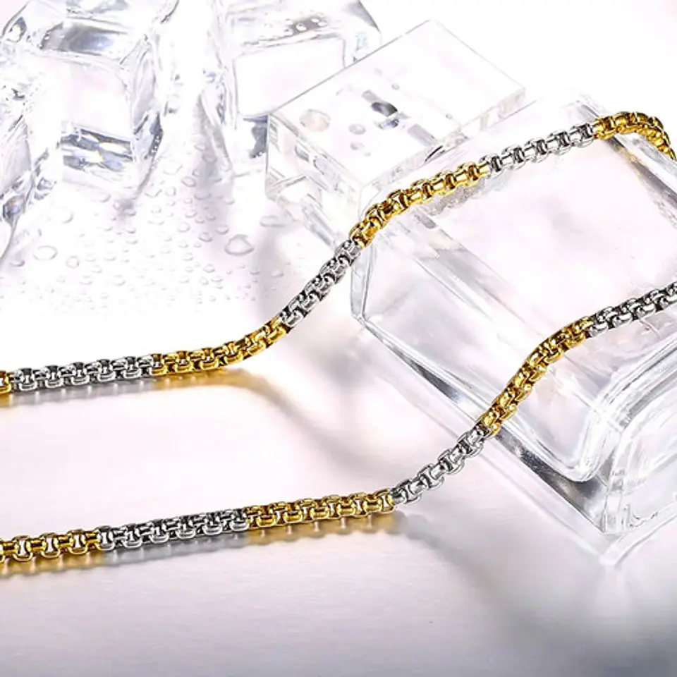 Cadena De 60 Cm Para Hombre Y Mujer Eslabon 4mm Bicolor Oro 3
