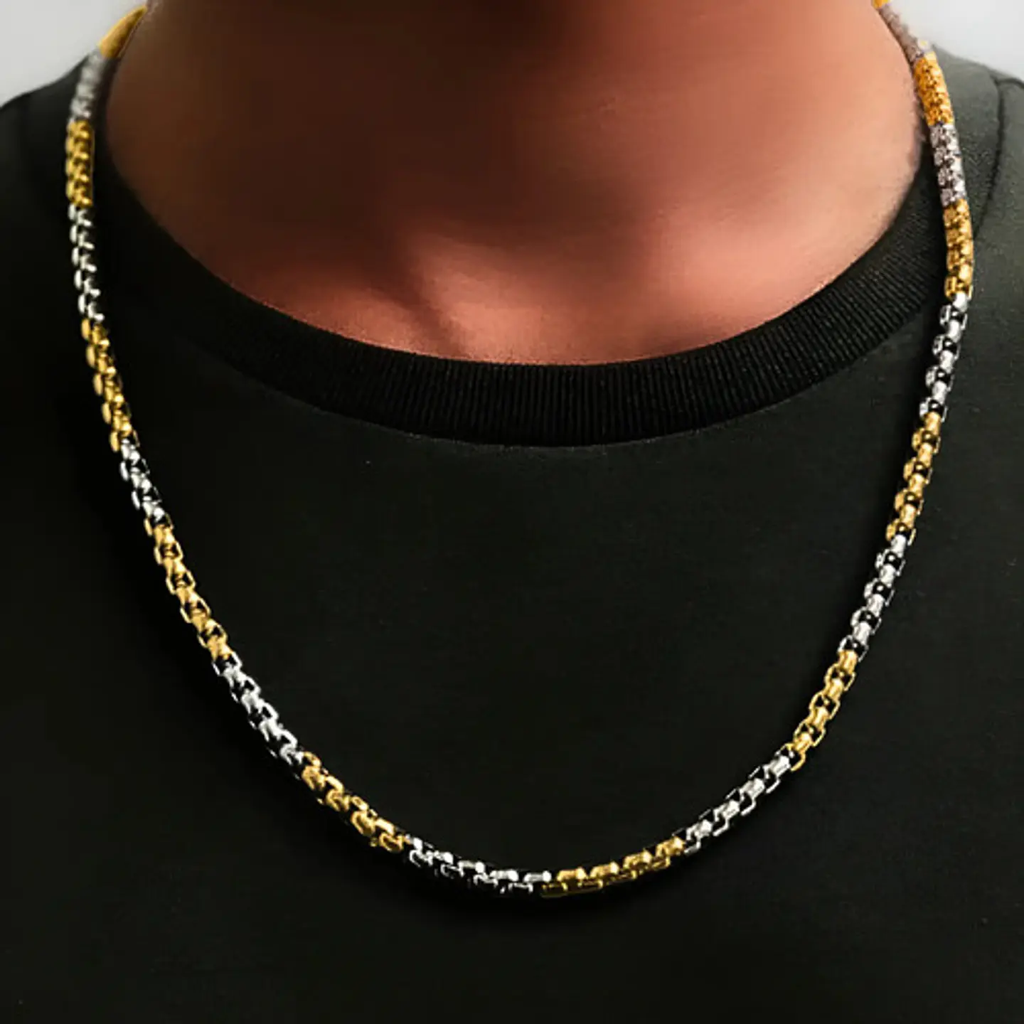 Cadena De 60 Cm Para Hombre Y Mujer Eslabon 4mm Bicolor Oro 4