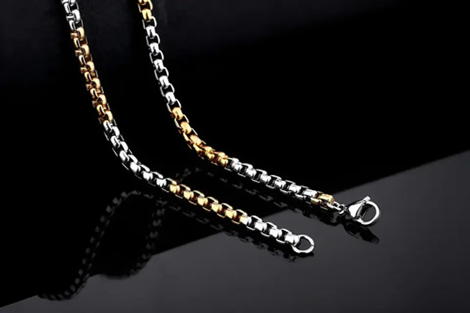 Cadena De 60 Cm Para Hombre Y Mujer Eslabon 4mm Bicolor Oro 5