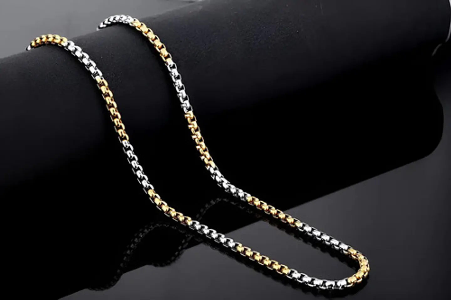 Cadena De 60 Cm Para Hombre Y Mujer Eslabon 4mm Bicolor Oro 6