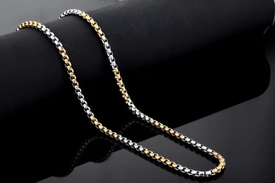 Cadena De 60 Cm Para Hombre Y Mujer Eslabon 4mm Bicolor Oro 6