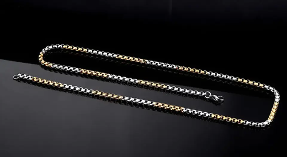 Cadena De 60 Cm Para Hombre Y Mujer Eslabon 4mm Bicolor Oro 7
