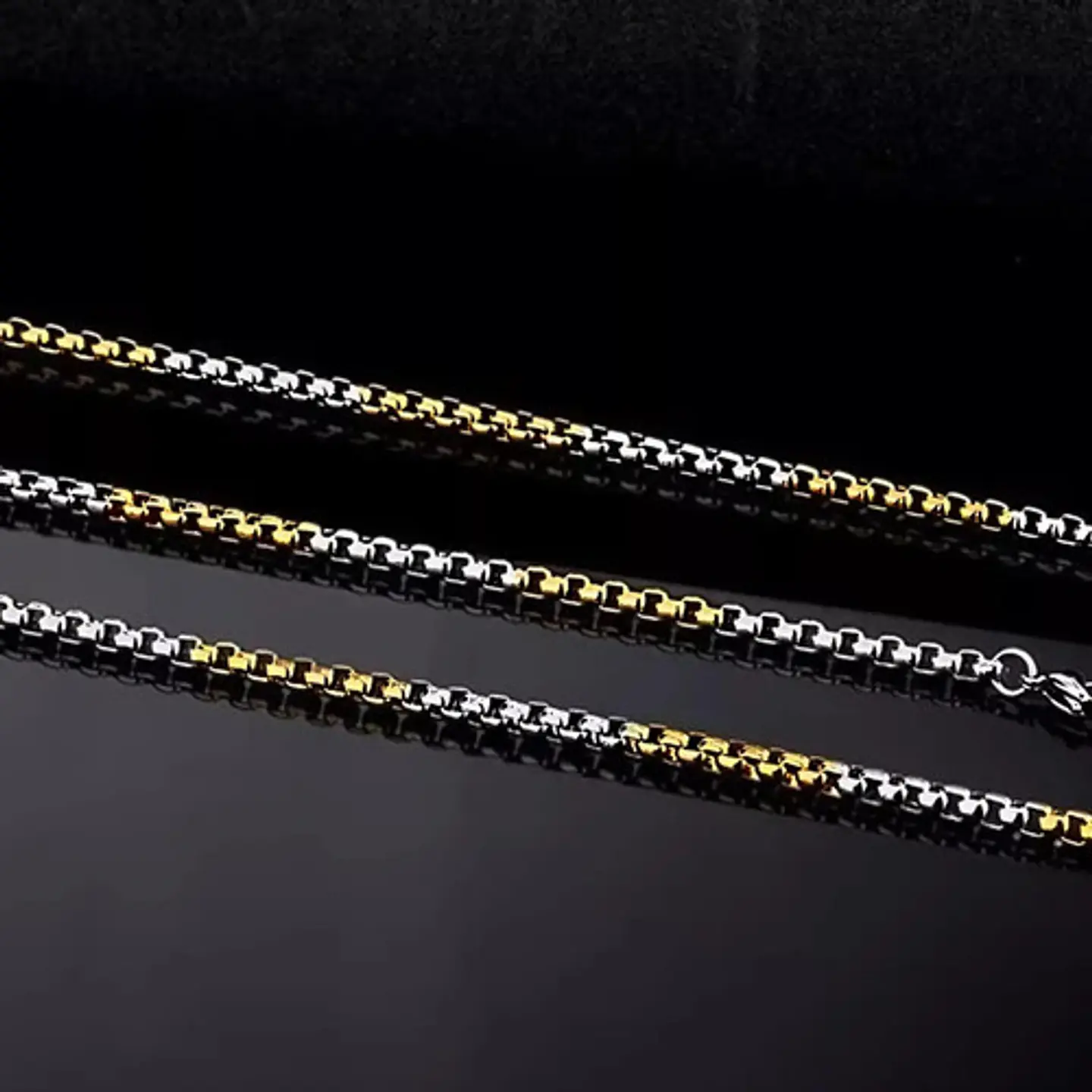 Cadena De 60 Cm Para Hombre Y Mujer Eslabon 4mm Bicolor Oro 8