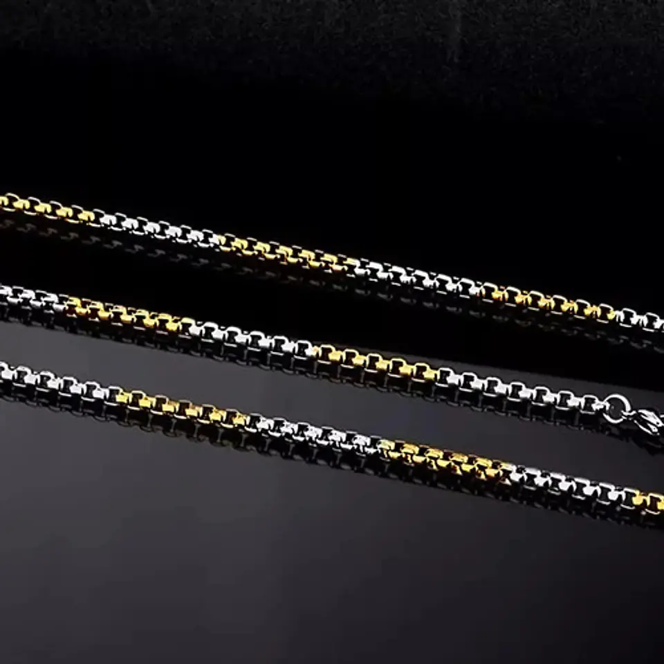 Cadena De 60 Cm Para Hombre Y Mujer Eslabon 4mm Bicolor Oro 8