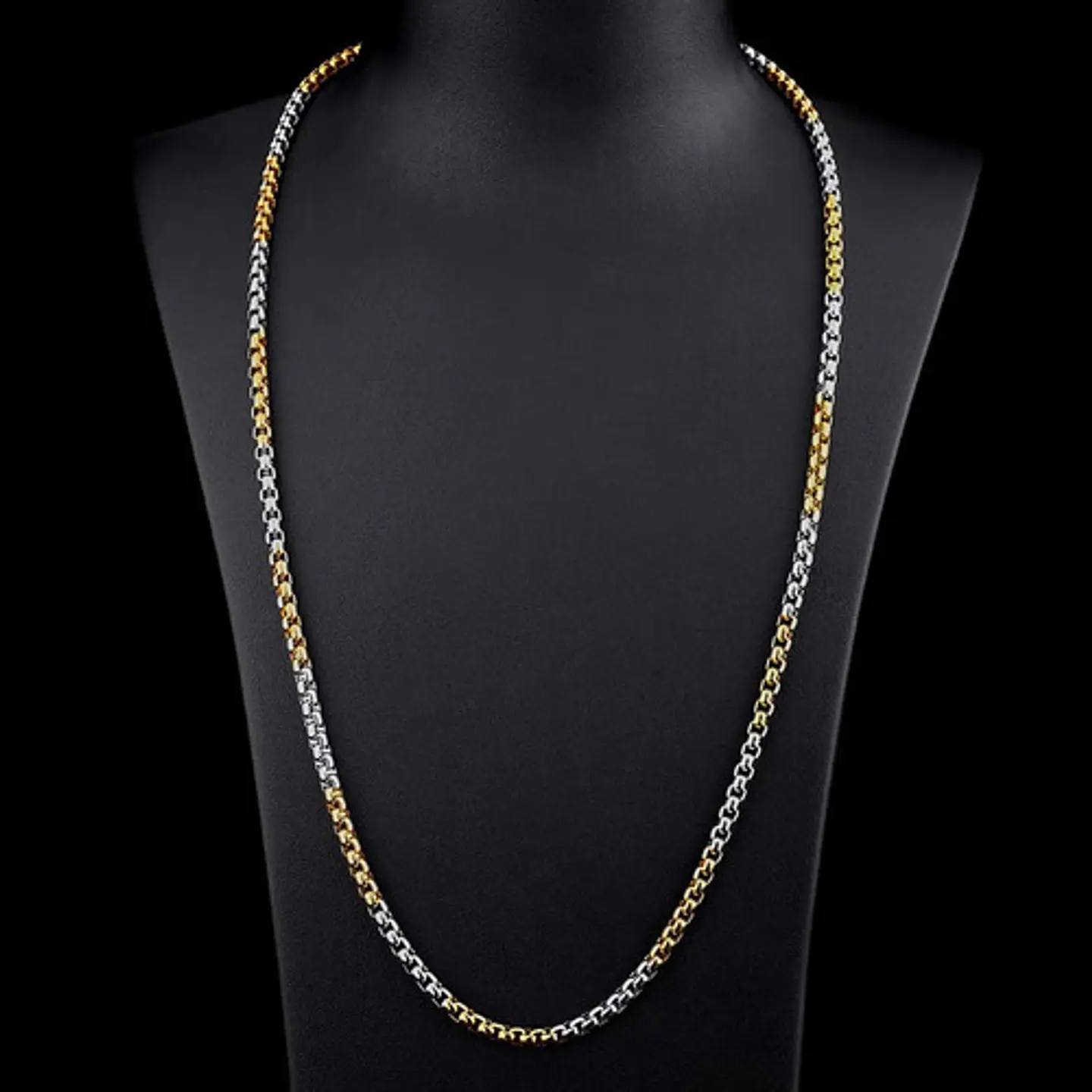 Cadena De 60 Cm Para Hombre Y Mujer Eslabon 4mm Bicolor Oro 10