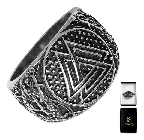 Anillo Para Hombres Vikingo Valknut De Acero Color Plata