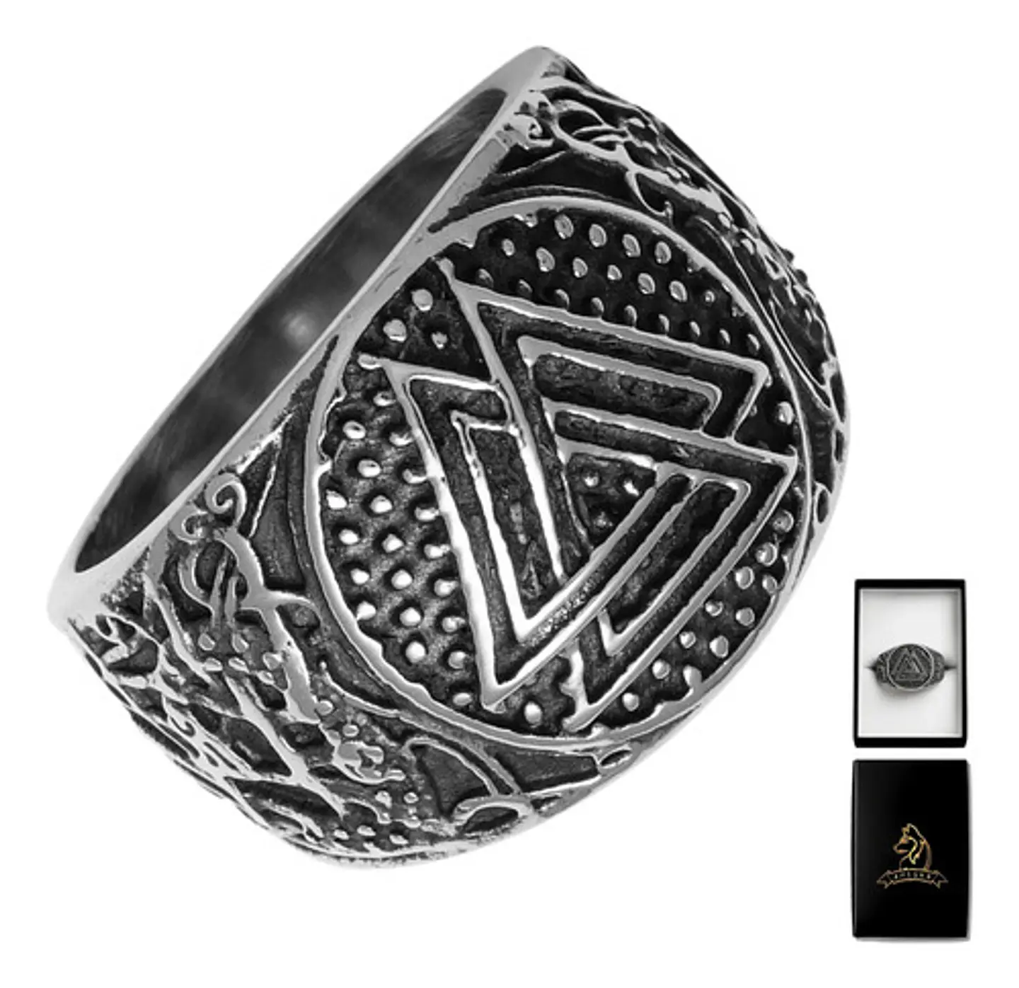 Anillo Para Hombres Vikingo Valknut De Acero Color Plata 1
