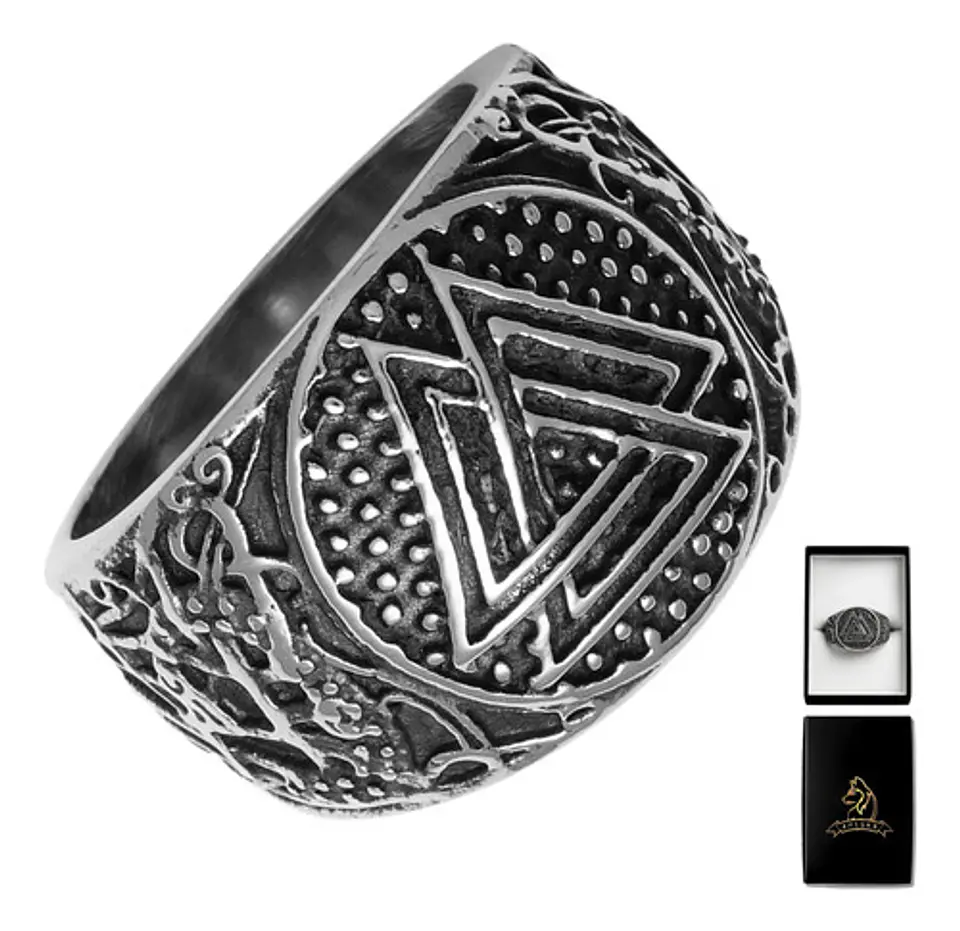 Anillo Para Hombres Vikingo Valknut De Acero Color Plata 1