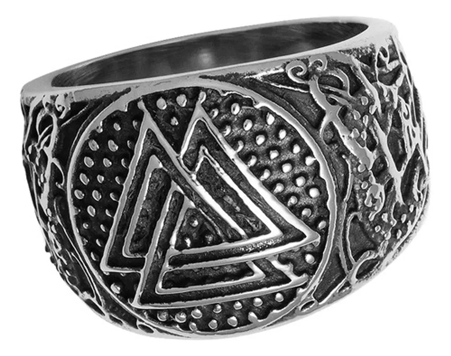 Anillo Para Hombres Vikingo Valknut De Acero Color Plata 5