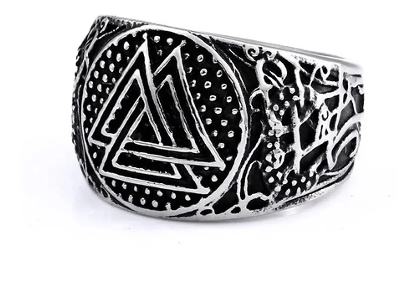 Anillo Para Hombres Vikingo Valknut De Acero Color Plata 6